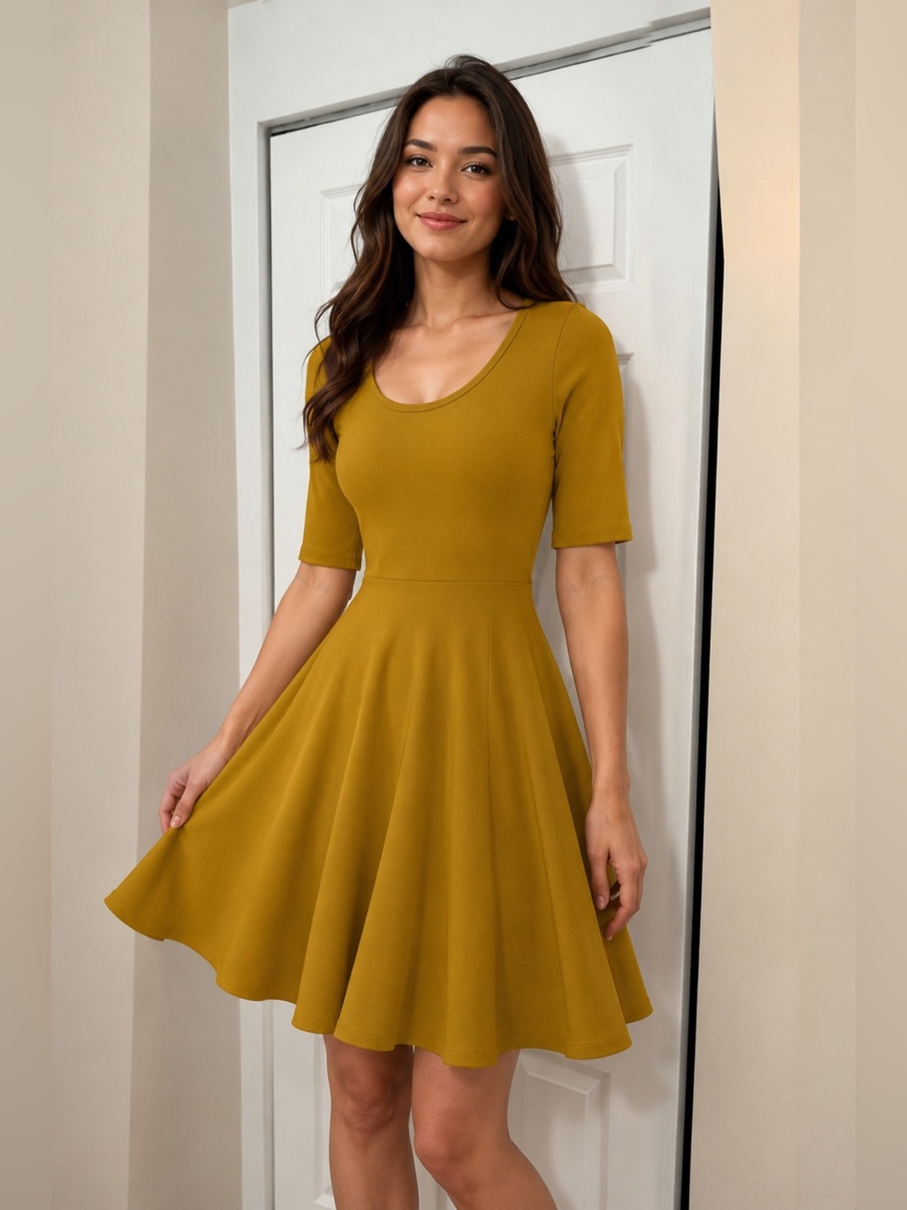 LuLaRoe Nicole Dress XXS Mustard Yellow Fit Flare No Zipper